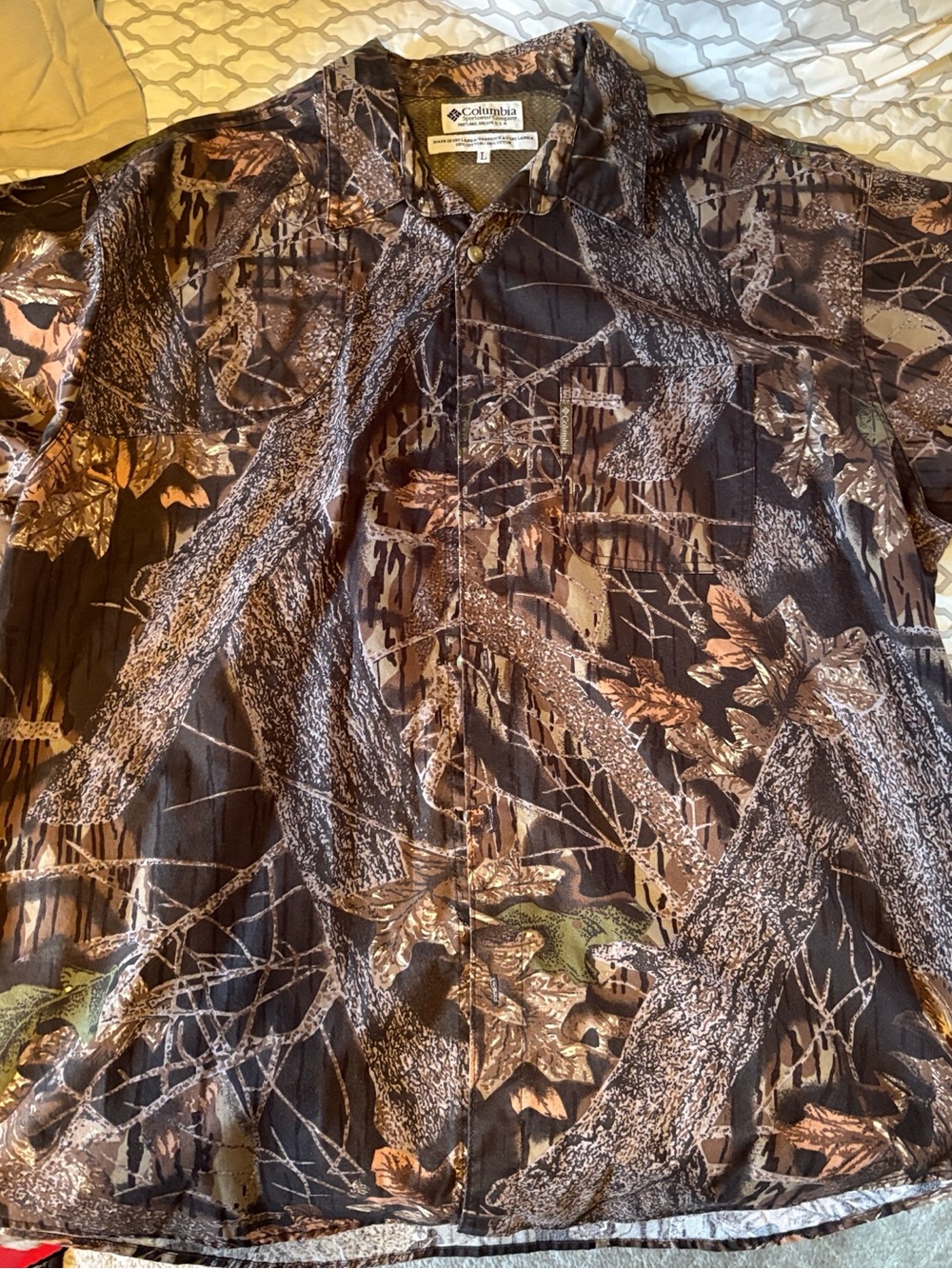 Columbia Brown and Green Realtree Camo Button-Up Shirt